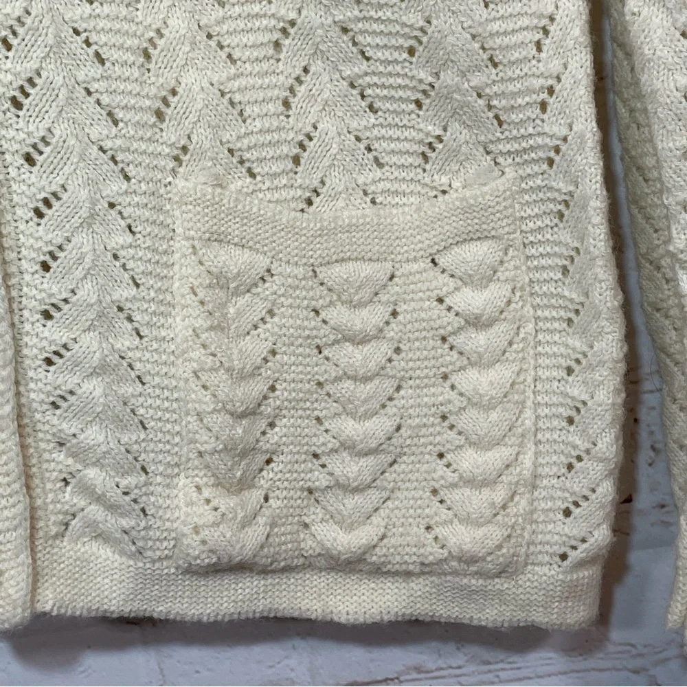Vintage Bernice Creations Cardigan Sweater Womens Size Medium Ivory Pockets